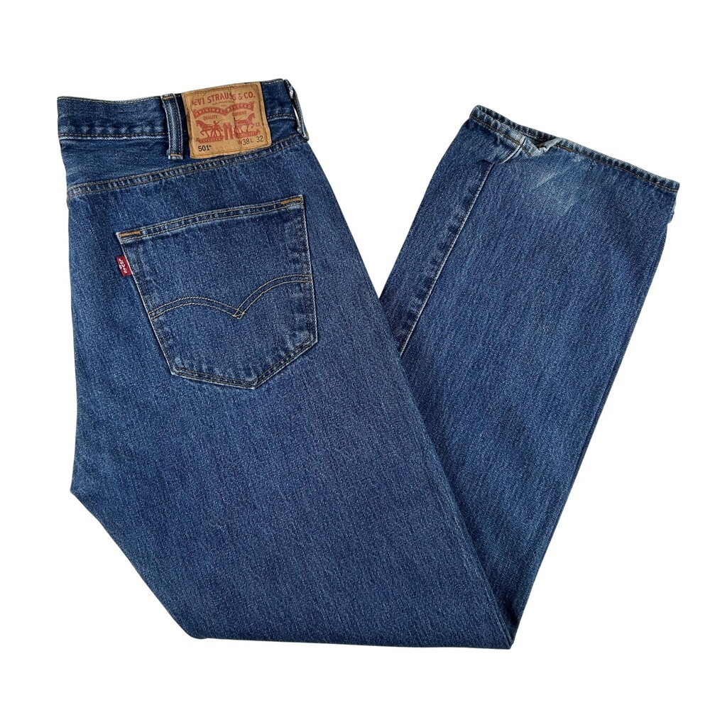 Levis 501 Jeans Mens 38x32 Blue Denim Regular Straight Button Fly Y2K Original